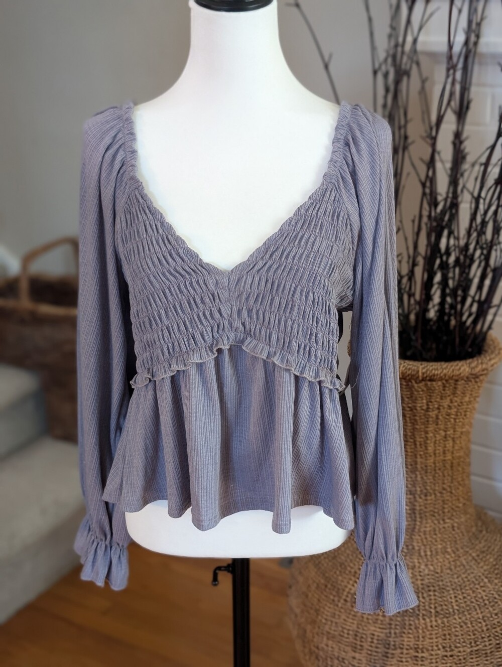Alter'd State XXL Lavender Cottagecore Smocked Peplum Blouse Fairycore‎ Babydoll